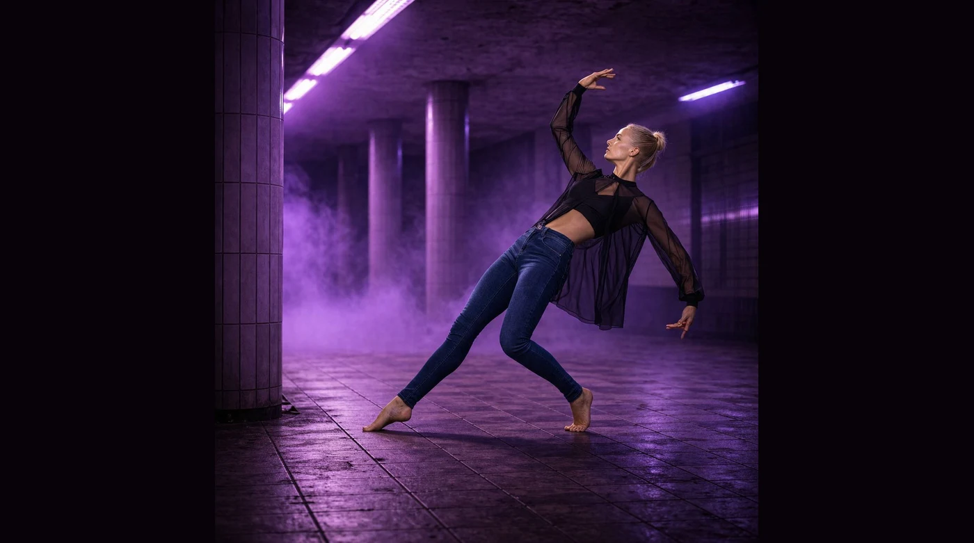 Adult dancer in dark UNDRGRND Movement studio, Surfers Paradise Gold Coast